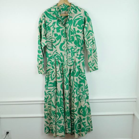 Liz Claiborne Dresses & Skirts - Vintage 80s Linen Blend Shirt Dress Modest Fit Flare 12 Resort Tropical Retro